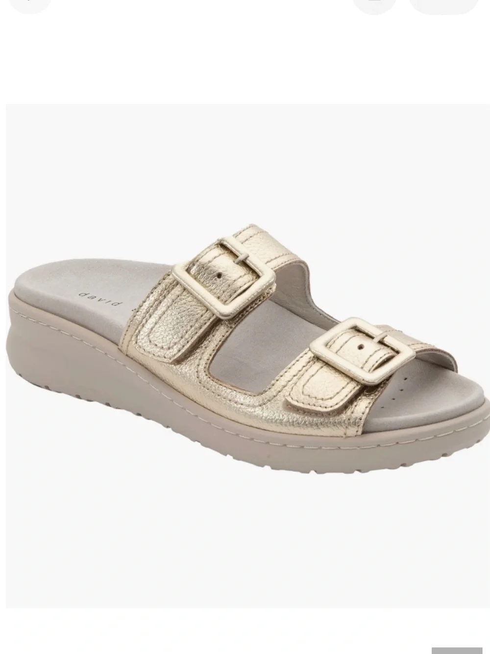 David Tate Frenchy Double Band Slide Sandal Metallic Pebbled Leather, Sz 9